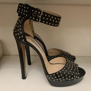 Studded Prada Peep Toe Platform Heels